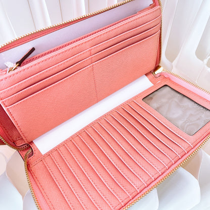 Michael Kors Jet Set Travel Continental Leather Round Zipper Long Wallet In Pink