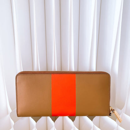 Michael Kors Jet Set Travel Striped Continental Wallet Acorn/Orange