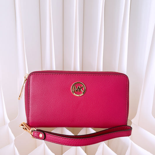 Michael Kors Leather Wallet with Strap in merlot