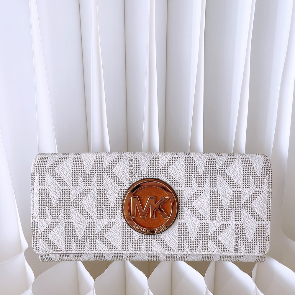 Michael Kors Fulton Flap Continental Long Wallet Monogram Vanilla