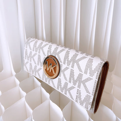 Michael Kors Fulton Flap Continental Long Wallet Monogram Vanilla