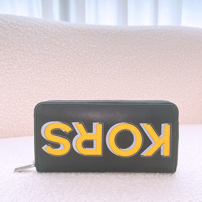 Michael Kors Cooper Leather Black/lemon Tech zip around wallet