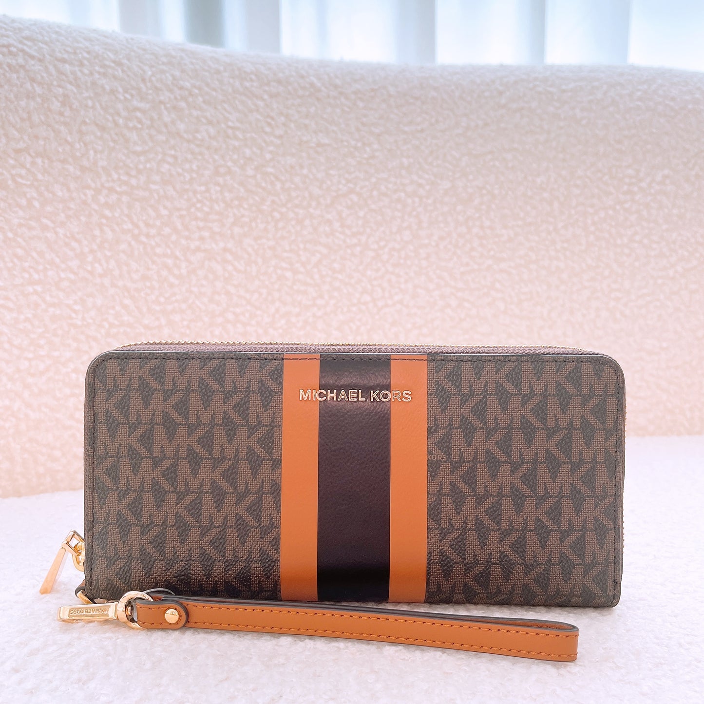 Michael Kors logo Stripe Continental Travel Wallet in Logo Canvas