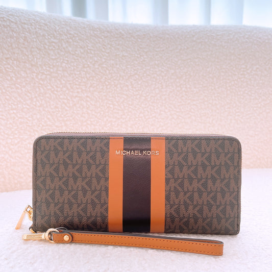 Michael Kors logo Stripe Continental Travel Wallet in Logo Canvas