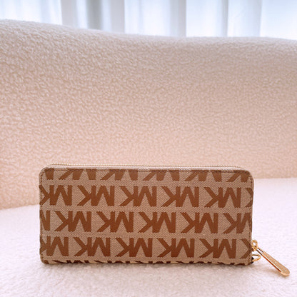 Michael Kors MK Logo Zip Around Continental Wallet in Beige, Ebony & Mocha