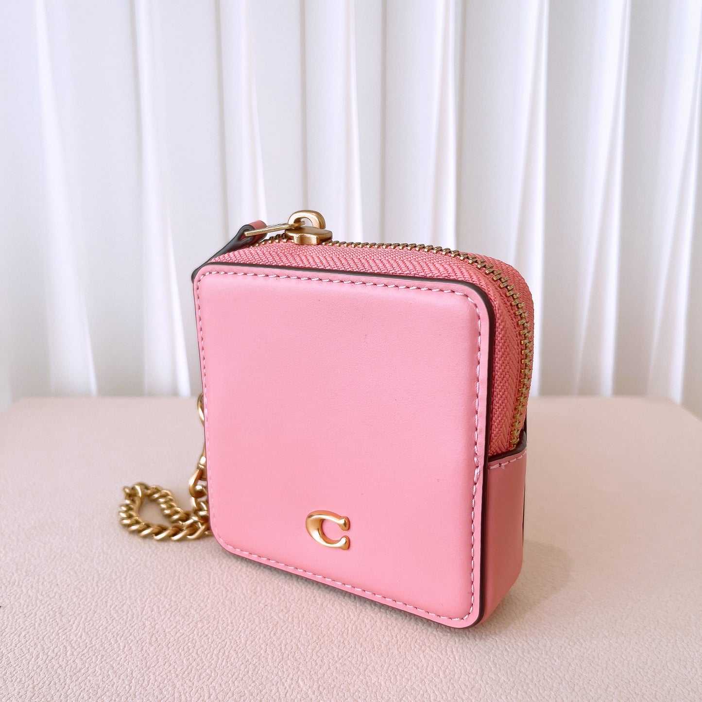 Coach Complimentary Small Chain Wristlet In Brass/bubblegum