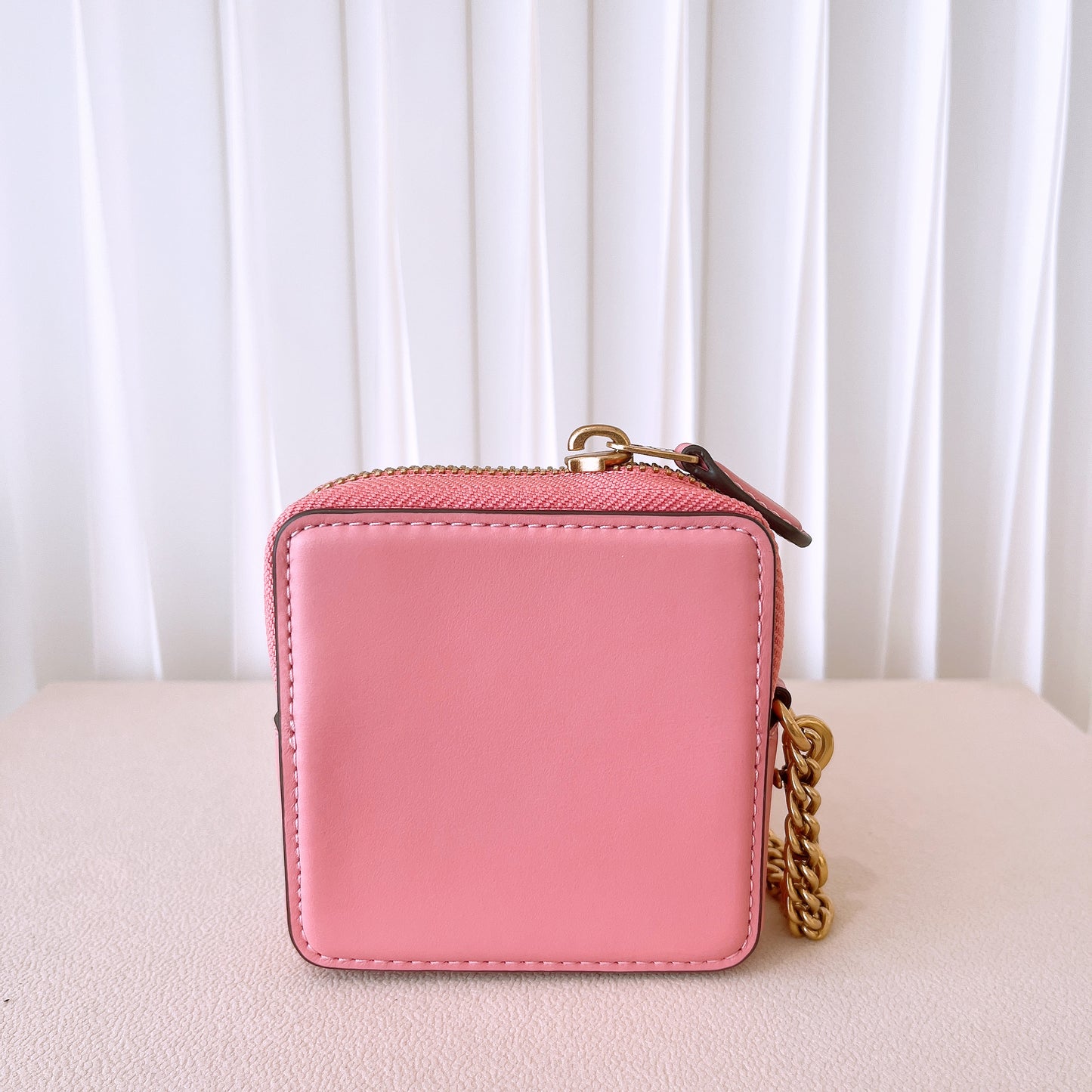 Coach Complimentary Small Chain Wristlet In Brass/bubblegum