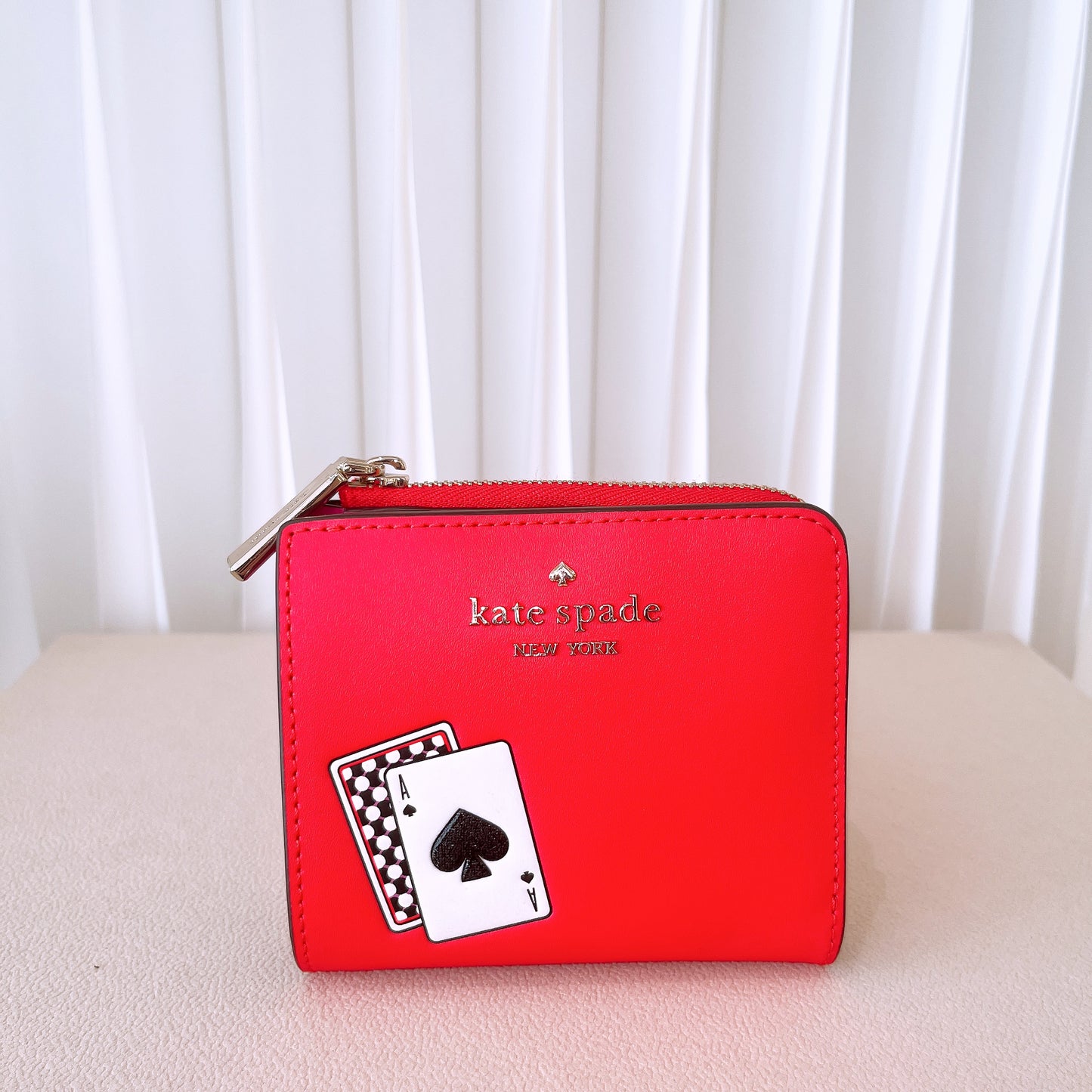Kate Spade Lucky Draw Small L-zip Bifold Wallet Red Leather