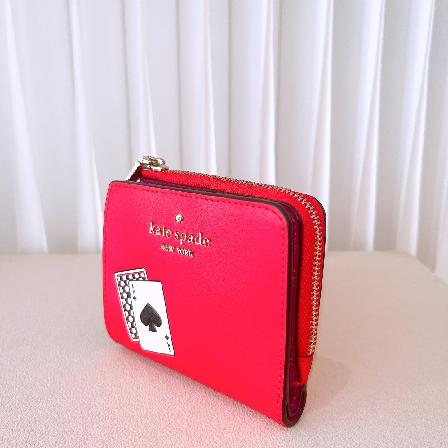 Kate Spade Lucky Draw Small L-zip Bifold Wallet Red Leather