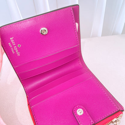 Kate Spade Lucky Draw Small L-zip Bifold Wallet Red Leather