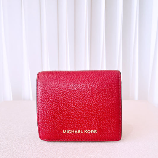 Michael Kors Mercer Carryall Card Case Folding Wallet Pebbled Leather Plum