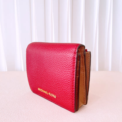 Michael Kors Mercer Carryall Card Case Folding Wallet Pebbled Leather Plum