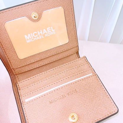 Michael Kors Mercer Carryall Card Case Folding Wallet Pebbled Leather Plum