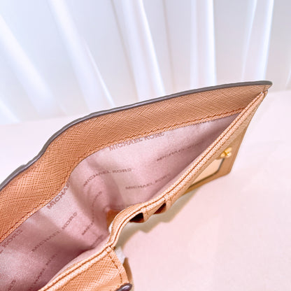 Michael Kors Mercer Carryall Card Case Folding Wallet Pebbled Leather Plum
