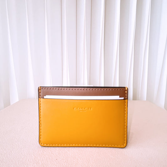 Coach Leather Slim Credit Card ID Wallet Holder Unisex Yellow Gold Brown