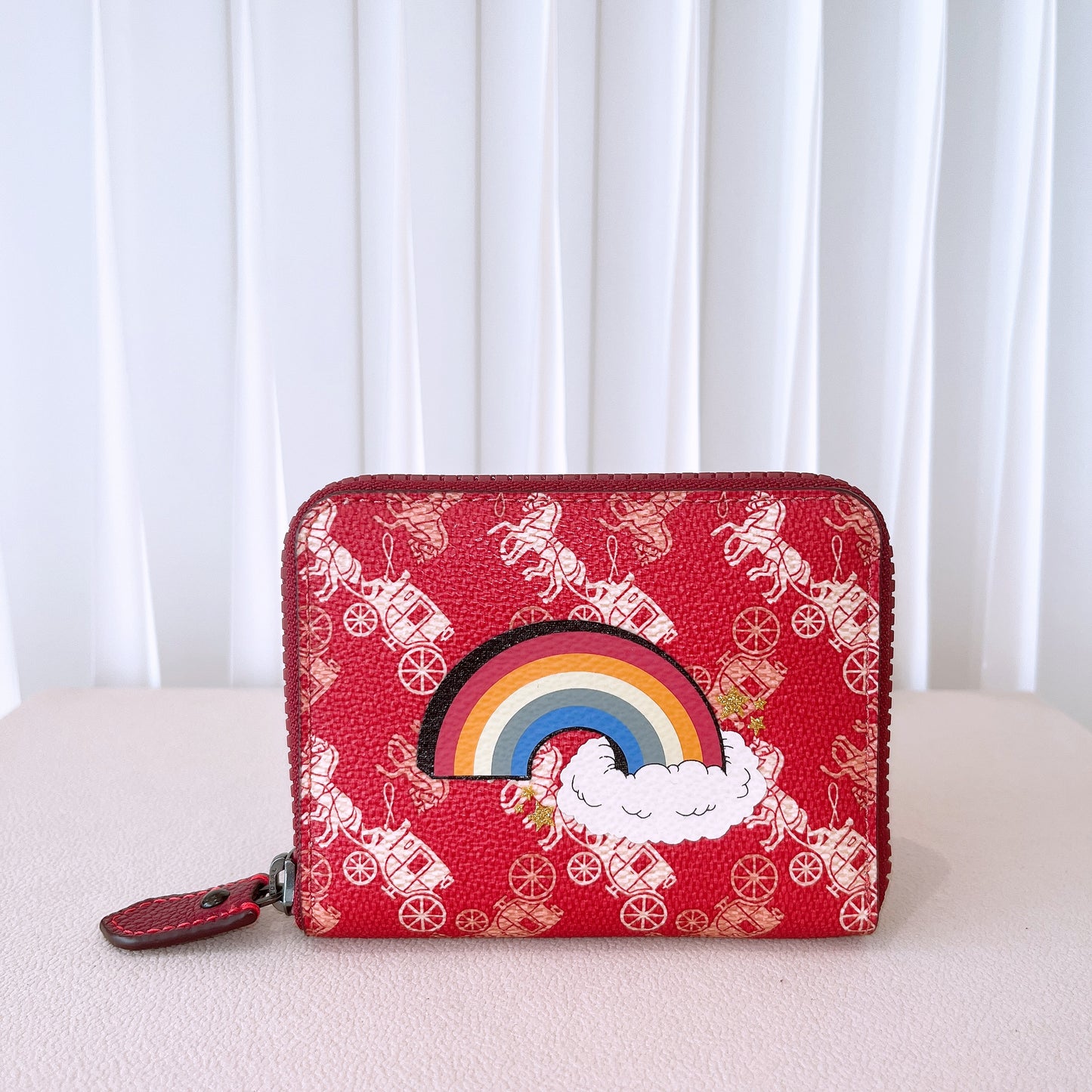Coach Small Zip Around Wallet With Horse And Carriage Print And Rainbow