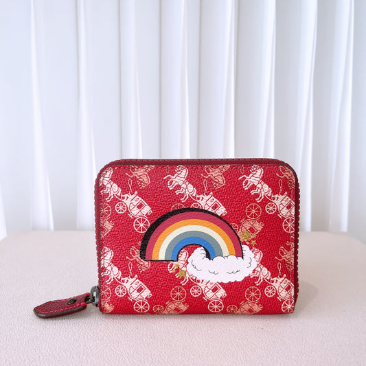 Coach Small Zip Around Wallet With Horse And Carriage Print And Rainbow