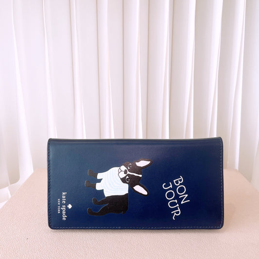 Kate Spade French Bulldog Long Wallet Navy