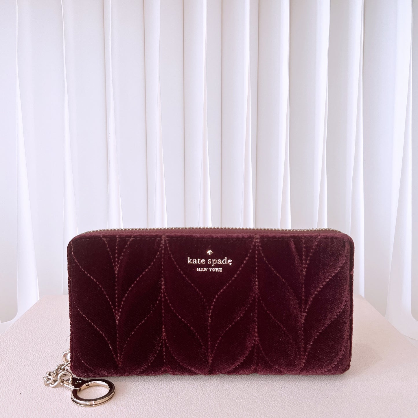 Kate spade Quilted Velvet Cherry Wood zip around long wallet