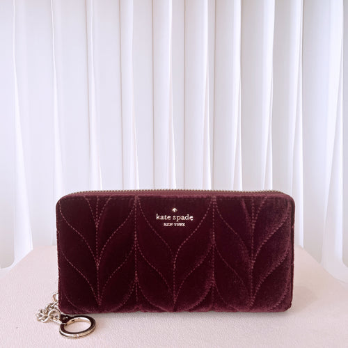 Kate spade Quilted Velvet Cherry Wood zip around long wallet