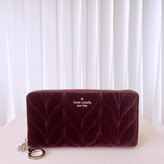 Kate spade Quilted Velvet Cherry Wood zip around long wallet