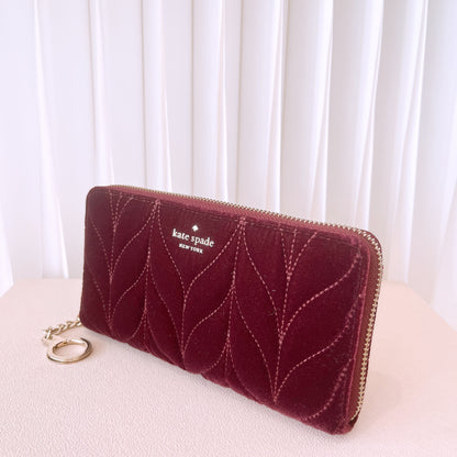 Kate spade Quilted Velvet Cherry Wood zip around long wallet