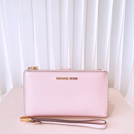 Michael Kors Jet Set Travel Double Zip Saffiano Leather Wristlet Wallet Blossom