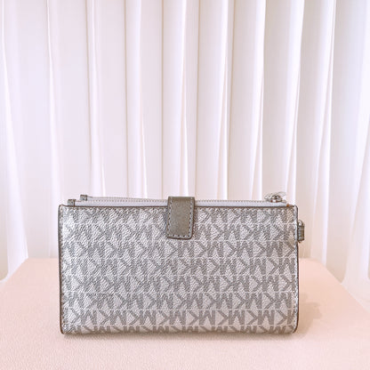 Michael Kors Jet Set Travel Double Zip Wallet Signature Silver