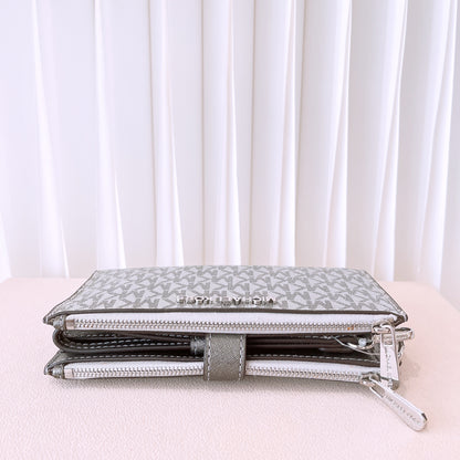 Michael Kors Jet Set Travel Double Zip Wallet Signature Silver