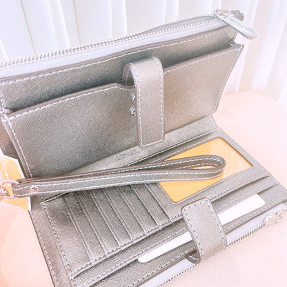 Michael Kors Jet Set Travel Double Zip Wallet Signature Silver