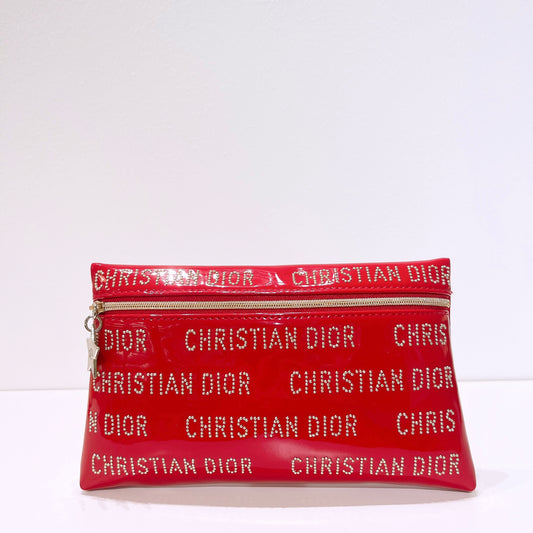 Dior Beauty Red Patent Leather Makeup Cosmetic Bag Pouch Clutch