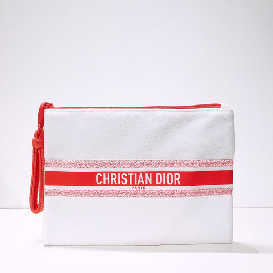 Dior Dioriviera White & Coral Terry Cloth Beach Pouch