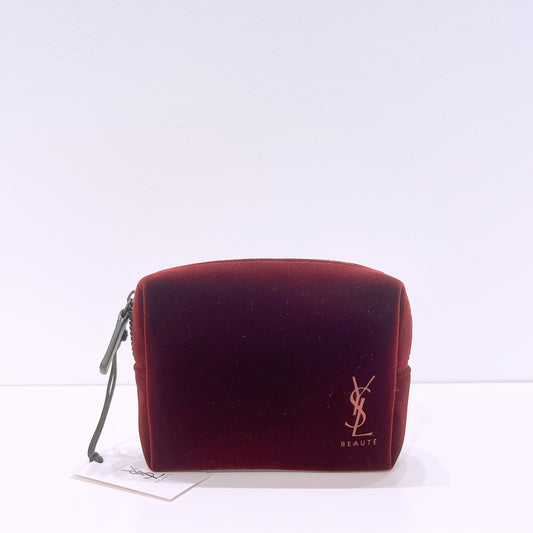 YSL Beaute Burgundy Velvet Small Makeup Bag