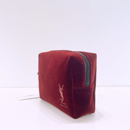 YSL Beaute Burgundy Velvet Small Makeup Bag