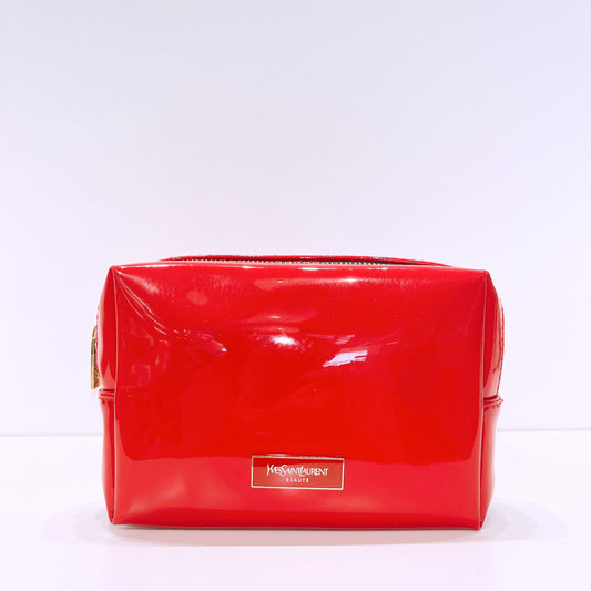 YSL Red Faux Patent Leather Beaute  Makeup Bag