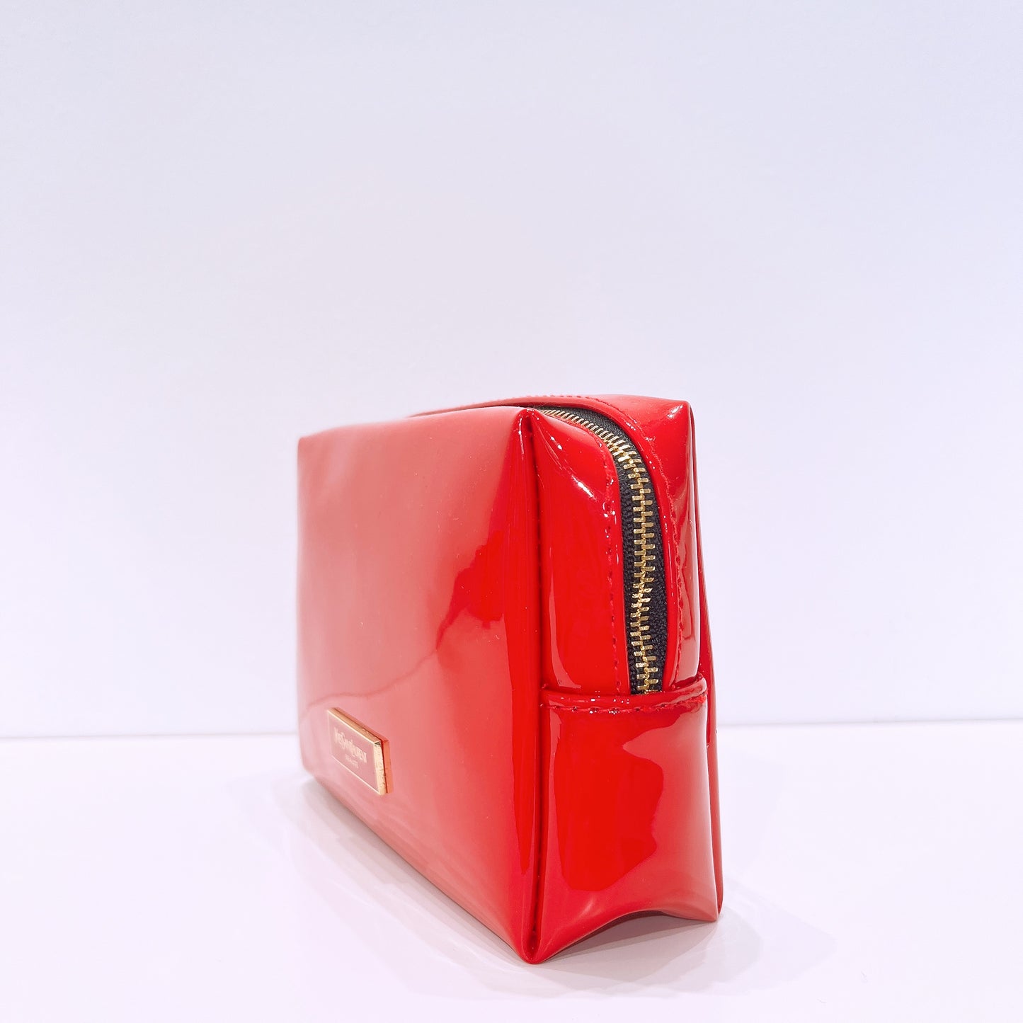 YSL Red Faux Patent Leather Beaute  Makeup Bag