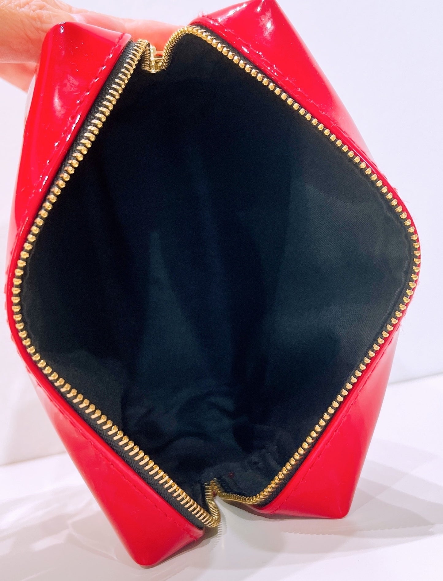 YSL Red Faux Patent Leather Beaute  Makeup Bag