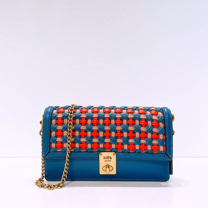 Coach Multicolor Woven Leather Hutton Clutch
