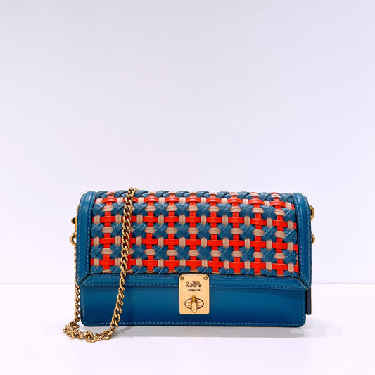 Coach Multicolor Woven Leather Hutton Clutch